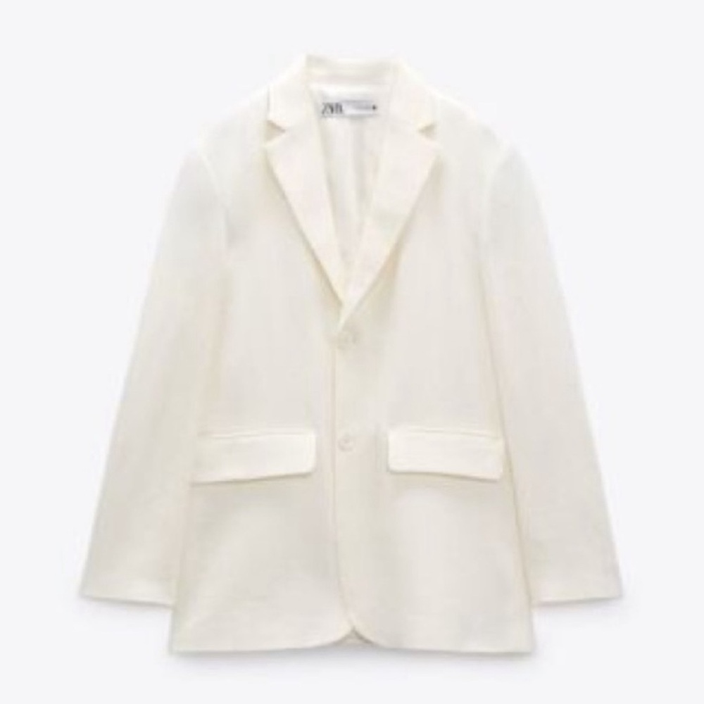 ZARA White Linen-Blend Blazer